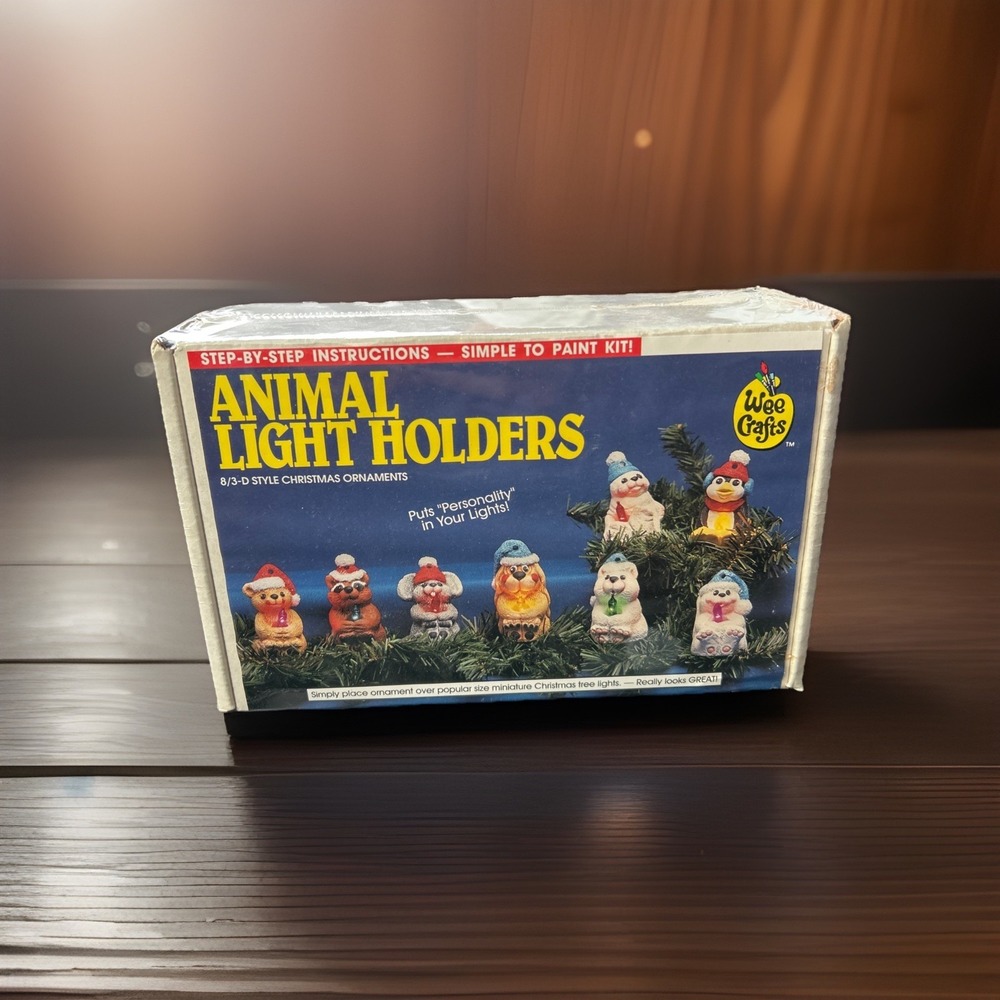 Vtg. Wee Crafts Easy To Paint Kit #21013 Christmas Animal Light Holders Sealed‎